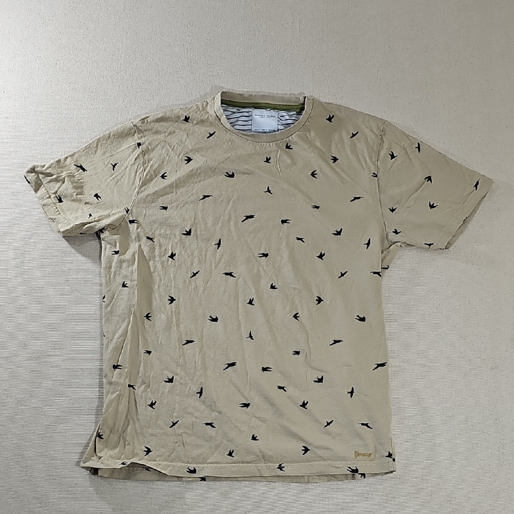Denim & Flower Beige Bird Pattern Tee